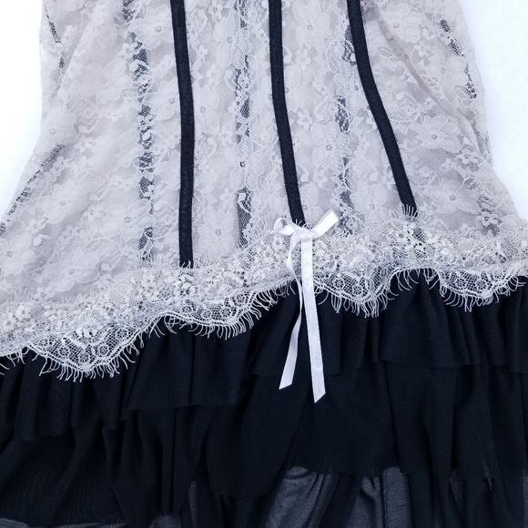 Lace Skirted Teddy Top 38C Sexy Black Pink - Picture 5 of 7